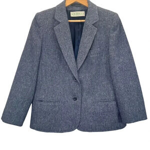Jimmy‎ Hourihan Vtg Donegal Herringbone 100% Wool Blue Tweed Size 14 Preppy